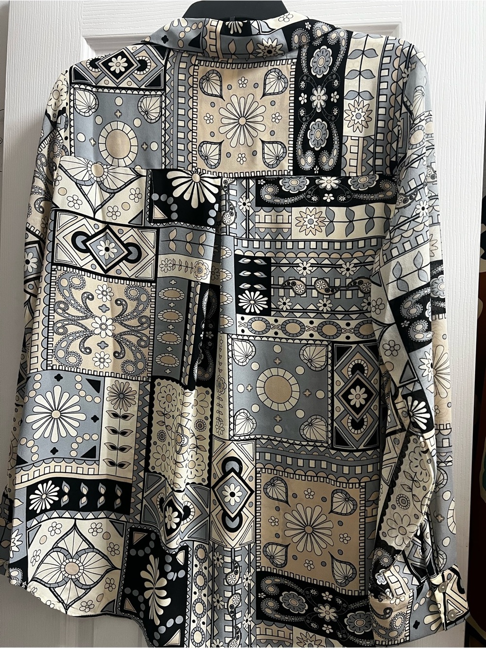 Rose & Olive Woman’s Button-Down Shirt in Cream, Gray, and Black - Picture 2 of 2
